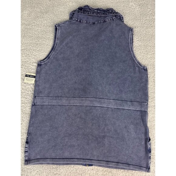 PBJ Draw String Womens L Indigo Hooded Vest Cotton Zip Front Y2K Beach Comfy NWT - Picture 6 of 15